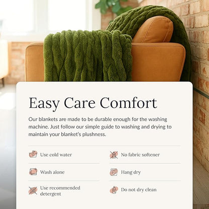 Minky Couture Hugs Blanket - Extra Plush Blanket for Premium Gifting - Stretchy Bubbled Cozy Throw - Silky Smooth - Durable & Machine-Washable - Travel-Friendly - Travel, Camp Green