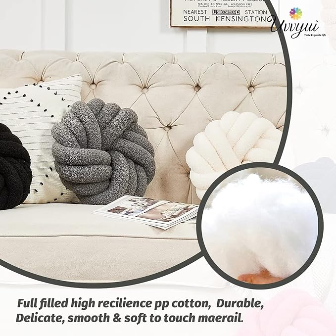 Uvvyui Knot Pillows, 14 Inch Decorative Throw Pillows Round Pillows Cushion, Soft Handmade Knotted Ball Pillow Plush Cushion Home Decor for Bed Couch Living Room (Dark Gray, 14 Inch)