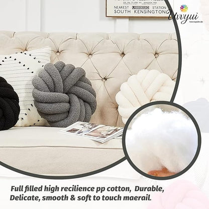 Uvvyui Knot Pillows, 14 Inch Decorative Throw Pillows Round Pillows Cushion, Soft Handmade Knotted Ball Pillow Plush Cushion Home Decor for Bed Couch Living Room (Dark Gray, 14 Inch)