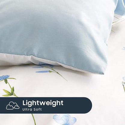 Wake In Cloud - Floral Comforter Set, Cottagecore Cute Aesthetic Watercolor Tiny Flowers and Leaves, Soft Lightweight Bedding for Women Teen Girls, 3 Pieces, Blue, Twin/Twin XL Size