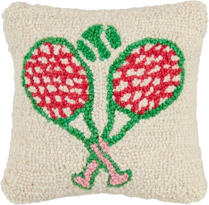 Mud Pie Tennis Hook Wool Pillow; 8" X 8"