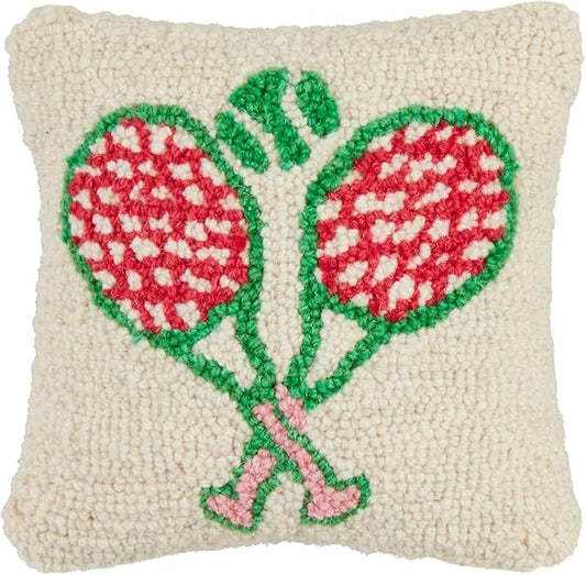 Mud Pie Tennis Hook Wool Pillow; 8" X 8"