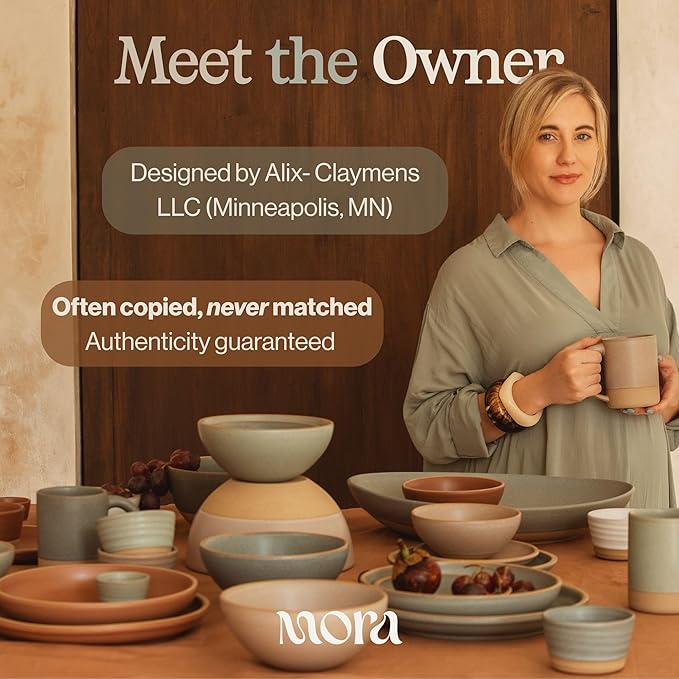 MORA Medium Mugs Set of 4, 16oz Ceramic Pottery Latte Mugs/Coffee Cups - Microwave and Dishwasher Safe - Iris