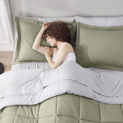 Nestl 7 Piece Full Comforter Set – Light Sage Reversible Bed in a Bag – Complete Full Size Bedding Set with Sheets, Pillowcases and Shams