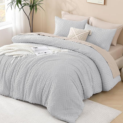 Andency Light Grey Comforter Oversized King Size Set 120''x98'', 3 Pieces Gray Soft Boho Bedding Set & Collections, Tufted Fluffy Shabby Chic Bed Set for All Seasons (1 Comforter, 2 Pillowcases)