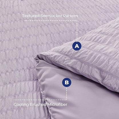 HYMOKEGE Lavender Full Size Comforter Sets Seersucker 7 Pieces, All Season Luxury Bed in a Bag for Bedroom, Bedding Set with Comforters, Sheets, Pillowcases & Shams