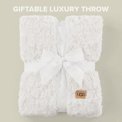 UGG Adalee Faux Fur Throw Blanket Luxury Lightweight Cozy Soft Throw for Couch Bed or Chair Hypoallergenic Machine Washable Double-Sided Fluffy Blanket Home Decor, 50-inch x 70-inch, Natural White