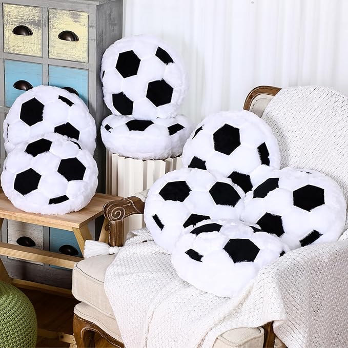 Gerrii 8 Pcs Ball Pillows 13.8" Sports Throw Pillows Plush Fluffy Cushion Sport Theme Fluffy Stuffed Plush Cushion for Team Gifts Bedroom Decoration(Soccer)