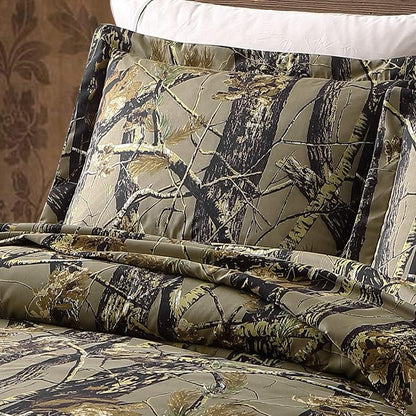 Chezmoi Collection Salem 3-Piece Cabin Lodge Forest Woods Comforter Set - Nature Camo Tree Leaves Printed Soft Microfiber Bedding - Natural, Queen