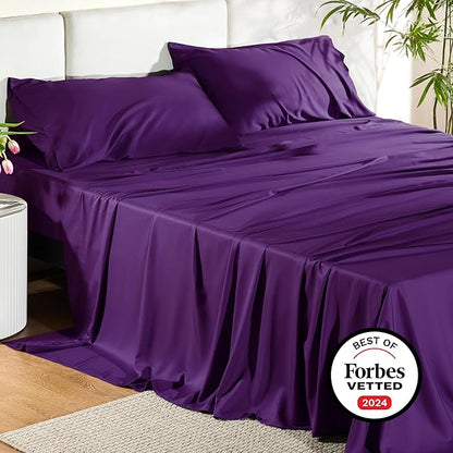 Bedsure Full Size Bed Sheets, Cooling Sheets, Rayon Derived from Bamboo, Breathable & Soft, Deep Pocket Up to 16 Inches, Hotel Luxury Silky Bedding for Hot Sleepers, Plum