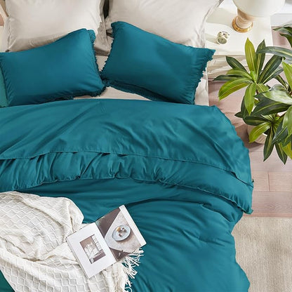 Andency Turquoise Comforter Set King, 3 Pieces Boho Teal Tassel Lightweight Bedding Comforter Sets for King Bed, All Season Bed Set (104x90In Comforter & 2 Pillowcases)