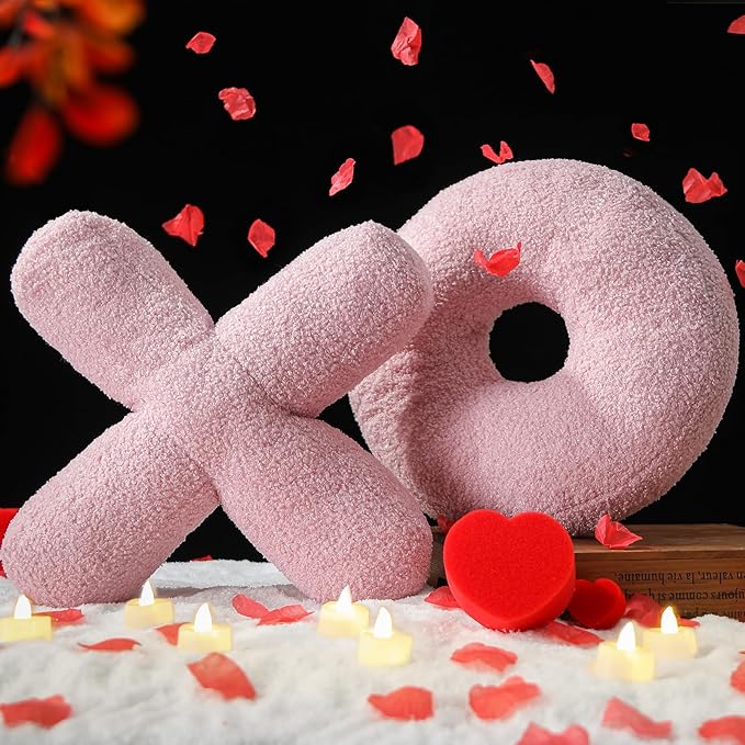 EastTree XO Pillows, Valentines Love XO Shaped Pillow, Pink Throw Pillows, Love Pillow Gifts, Ultra Soft Teddy Fleece Wedding Pillows, Women Girls Kid Room Decor, Valentine's Day Decor 14x14 Inch