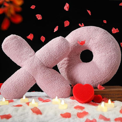 EastTree XO Pillows, Valentines Love XO Shaped Pillow, Pink Throw Pillows, Love Pillow Gifts, Ultra Soft Teddy Fleece Wedding Pillows, Women Girls Kid Room Decor, Valentine's Day Decor 14x14 Inch