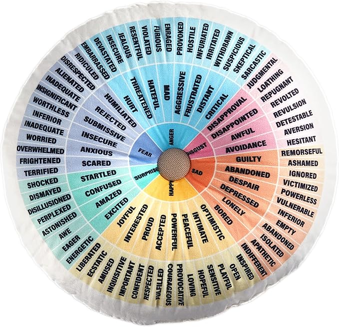 party greeting Wheel of Emotions Feelings Pillow Round Velvet Feelings Wheel Emotion Throw Pillow Circle Seating Floor Cushion for Office Home Room Sofa Decor Counselor Physical Therapist Gifts(Pastel