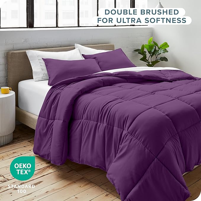Bare Home Comforter Set - Oversized King Size - Ultra-Soft - Goose Down Alternative - Premium 1800 Series - All Season Warmth (Oversized King, Plum)