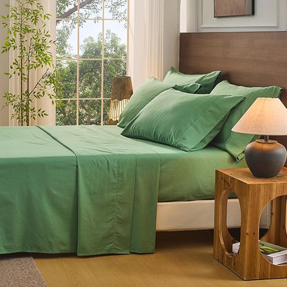 Bedlifes 100% French Flax Linen Sheets Set King Size - 6 Piece Extra Deep Pocket 18-24",Soft Breathable King Bed Sheets with Temperature Regulating & Moisture-Wicking(Sage Green