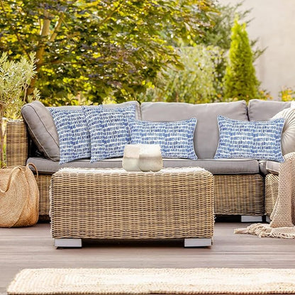 JMGBird Water-Resistant Outdoor Pillows Set of 2, 18x18 inch Durable White with Gradient Square Pattern Throw Pillows with Inserts for Patio Furniture