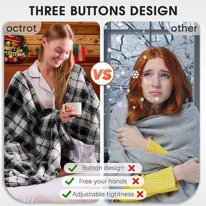 Black Heated Blanket Electric Throw, 50X60 Heating Throw with 10 Heats Levels & 8 Hours Auto Off, Plaid Soft Sherpa Blankets Warmer Gifts for Men Dad Boys Home Decor for Living Room Bedroom Office