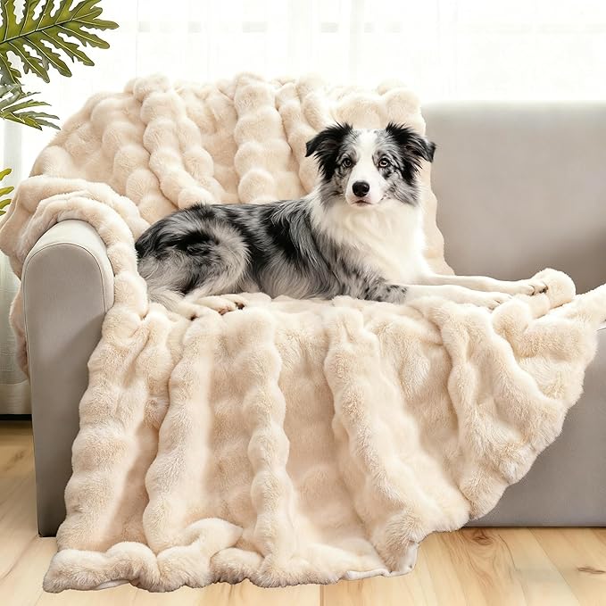 Waterproof Dog Blanket for Sofa Bed Couch, Couch Cover Blanket Fluffy Faux Rabbit Fur Reversible Furniture Protection, Pet Blanket for Medium Large Dogs Cats