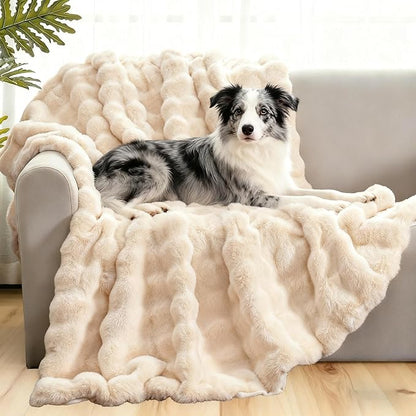 Waterproof Dog Blanket for Sofa Bed Couch, Couch Cover Blanket Fluffy Faux Rabbit Fur Reversible Furniture Protection, Pet Blanket for Medium Large Dogs Cats