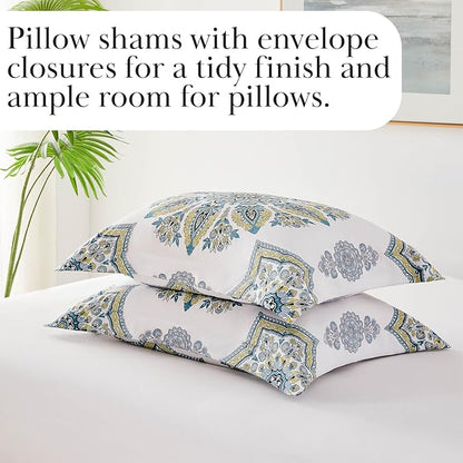 Southshore Fine Living, Inc. Oversized King Sized Comforter Bedding Set, Down Alternative Boho Bedspread, Paisley Floral Print Comforter, California/King with 2 Matching Shams, Aqua