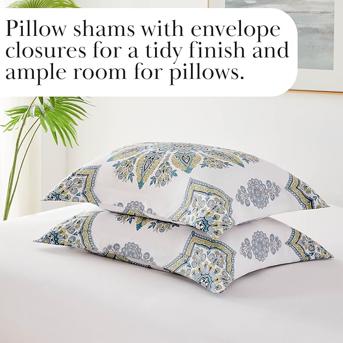Southshore Fine Living, Inc. Oversized Twin XL Comforter Set, Down Alternative Boho Comforter, Paisley Floral Bedspread Coverlet Set, Twin/XL Bedding with Matching Pillow Sham, Aqua on White