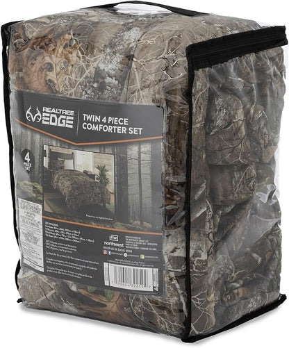 Northwest Realtree 4-Piece Twin Size Bed in a Bag Set, 1 Comforter, 1 Fitted Sheet, 1 Flat Sheet, 1 Pillowcase, All Seasons Bedding, Edge Camo