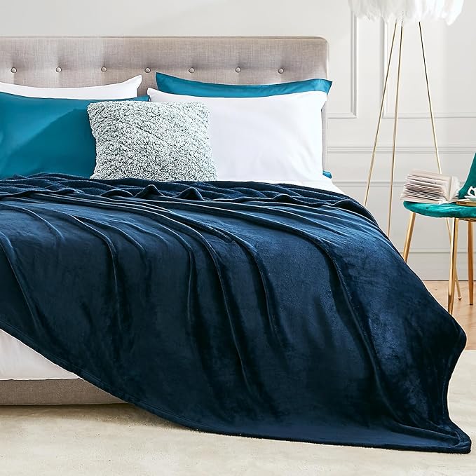 Hansleep Fleece Navy Blue Full Blanket, Super Soft Flannel Fuzzy Plush Cozy Blanket for All Seasons, Navy Blue, Full 84x90 Inches