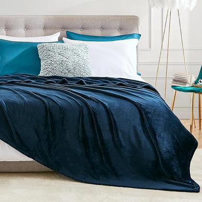 Hansleep Fleece Navy Blue Full Blanket, Super Soft Flannel Fuzzy Plush Cozy Blanket for All Seasons, Navy Blue, Full 84x90 Inches