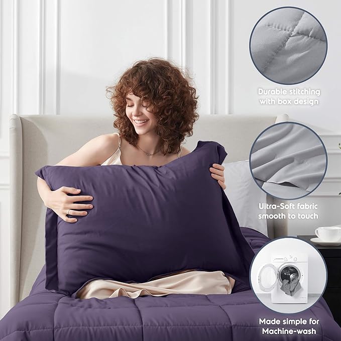 Nestl 5 Piece Twin Comforter Set – Purple Reversible Bed in a Bag – Complete Twin Size Bedding Set with Sheets, Pillowcase and Sham
