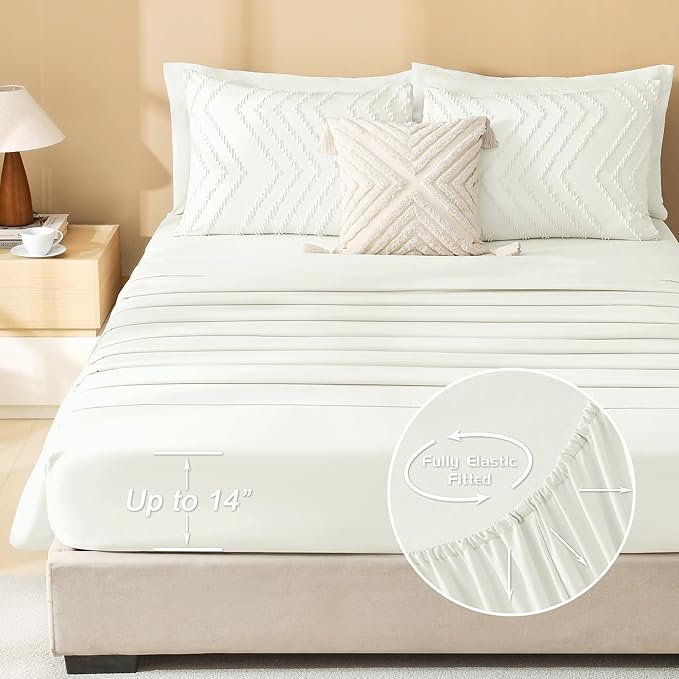Litanika Twin XL Comforter Set Ivory - Boho Tufted Shabby Chic Bed in a Bag for College Dorm, 5 Pieces Fluffy Soft Farmhouse Bed Set for All Seasons