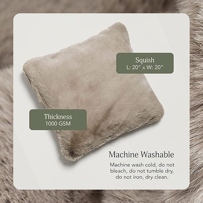 UnHide Squish - Faux Fur Pillow - Extra Soft Throw Pillow - Square Shaped Pillow, Polyester Fill - Machine Washable - Perfect for Living Room, Bedroom, or Guest Room - 20” x 20” - Taupe Ducky