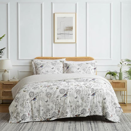 Southshore Fine Living, Inc. 2-Piece Twin Size Comforter Set, Floral Comforter Set Twin XL with Pillow Sham, Artistic Birds and Flowers, Down Alternative, XL/Twin Bedding Set, Bayberry