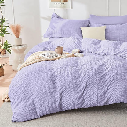 HYMOKEGE Light Purple California King Comforter Set Seersucker 7 Pieces, All Season Luxury Bed in a Bag for Bedroom, Bedding Set with Comforter, Sheets, Pillowcases & Shams