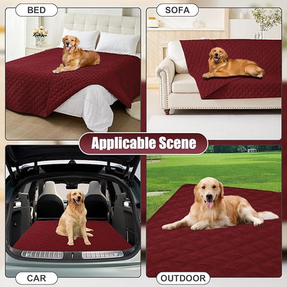 Smiry Waterproof Dog Bed Cover Pet Blanket, Soft Washable Dog Blanket for Furniture Bed Couch Sofa Reversible, Checkered (52"x82", Wine Red/Wine Red)