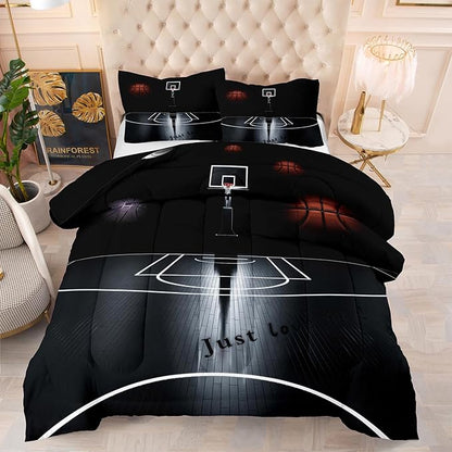 Tailor Shop 5 Pcs Boys Comforter Sets Twin Bed in A Bag for Teen Boys Girls Kids,Basketball Bedding Set with Fitted Bed (1 Comforter, 1 Flat Sheet, 1 Fitted Sheet, 2 Pillowcases)…