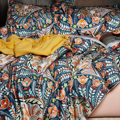 mixinni King Size Comforter Set Paisley Print 3 Pieces Boho Vibrant Colors Floral Comforter Sets Reversible Design Pink Bedding Set for All Season