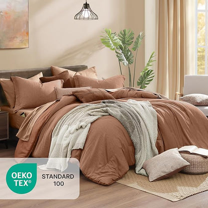 Monbix California King Comforter Set - 7 Pieces Cationic Dyeing Autumn Leaf Bed in a Bag Cal King Bed Sets with Comforter, Sheets, Pillowcases & Shams, Reversible Bedding Comforters Sets
