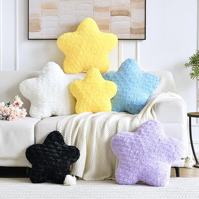 Star Pillow, 19.7" Star Shaped Plush Pillow for Couch Bed Sofa, Cute Decorative Throw Pillows with Soft Faux Fur Room Decor for Bedroom Living Room (Blue)
