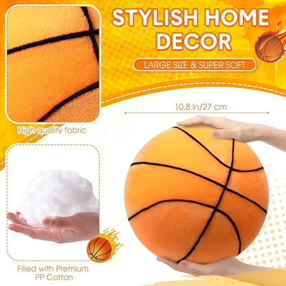 Yousoontic Basketball Pillow 10.8 Inch Fluffy Round Basketball Shaped Cushions Plush Basket Ball Throw Pillow Stuffed Plushies Sport Theme Gifts for Couch Bedroom Sofa Room Decorations