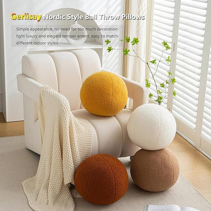 11.8 inch Ball Pillow Round Decorative Pillow Black Sphere Shaped Throw Pillows Soft Nordic Style Boucle Pillows Cushion for Bed Couch Living Sofa Room Decor