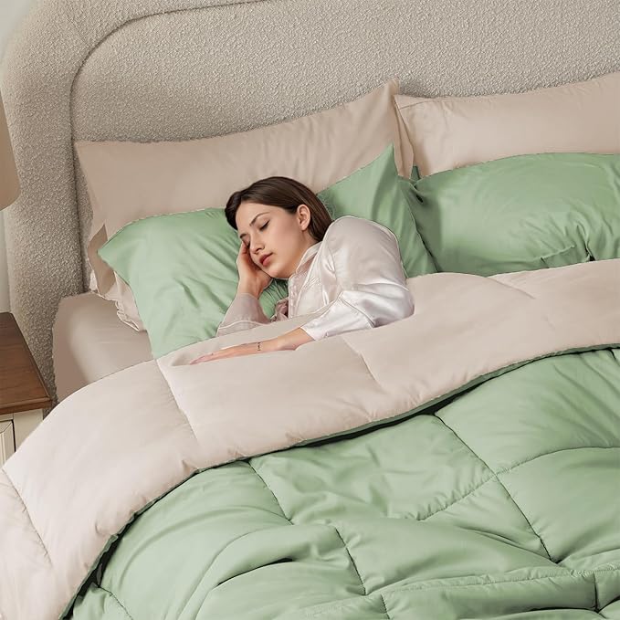 Anluoer King Size Bed in a Bag 7 Pieces, Sage Green Bed Comforter Set with Sheets, All Season Bedding Sets with 1 Comforter, 2 Pillow Shams, 2 Pillowcases, 1 Flat Sheet, 1 Fitted Sheet