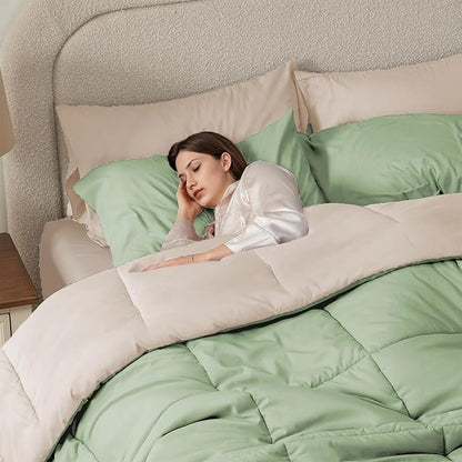 Anluoer King Size Bed in a Bag 7 Pieces, Sage Green Bed Comforter Set with Sheets, All Season Bedding Sets with 1 Comforter, 2 Pillow Shams, 2 Pillowcases, 1 Flat Sheet, 1 Fitted Sheet