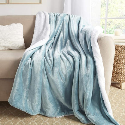 Genteele Sherpa Throw Blanket Super Soft Reversible Ultra Luxurious Plush Blanket, 50 x 60 inches, Tourmaline Blue/White