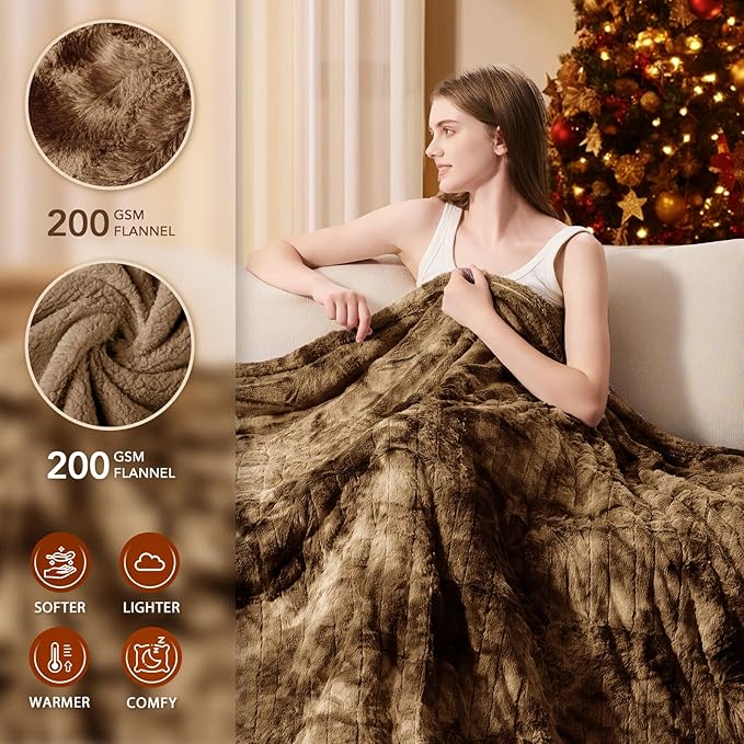 Homemate Electric Heated Blanket Queen Size - 84"x90" Heating Blanket Queen Size Dual Control 1/2/4/6/8 Hours Auto-Off 10 Heat Level Over-Heat Protection Luxury Faux Fur Sherpa ETL Certification
