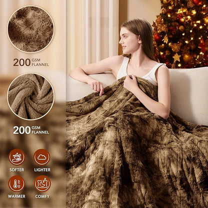 Homemate Electric Heated Blanket Queen Size - 84"x90" Heating Blanket Queen Size Dual Control 1/2/4/6/8 Hours Auto-Off 10 Heat Level Over-Heat Protection Luxury Faux Fur Sherpa ETL Certification