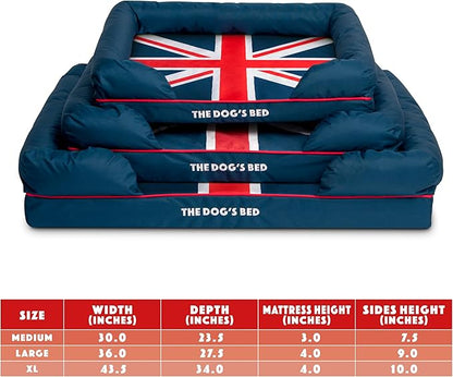 The Dog’s Bed Replacement Outer Cover, Oxford Fabric, Blue with Red Trim & UK Center Flag, XL