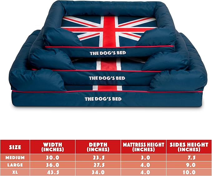 The Dog’s Bed Replacement Outer Cover, Oxford Fabric, Blue with Red Trim & UK Center Flag, Large