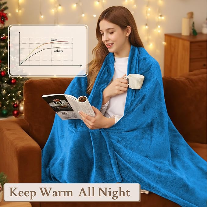 Electric Heated Blanket 62"x84" Twin Size Flannel Fleece - 4 Heat Settings & 10H Auto Shut Off for Safe Overnight Use, Fast Heating, Machine Washable for Bed, Couch, Office - Lake Blue