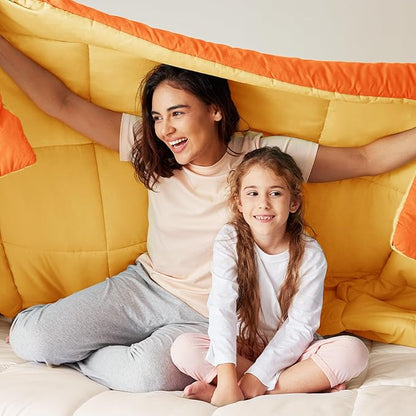 Exclusivo Mezcla Lightweight Reversible Full Queen Size Comforter Set, Down Alternative Comforter with 2 Pillow Sham, Full Queen Size Bedding Set for All Seasons, Orange/Yellow